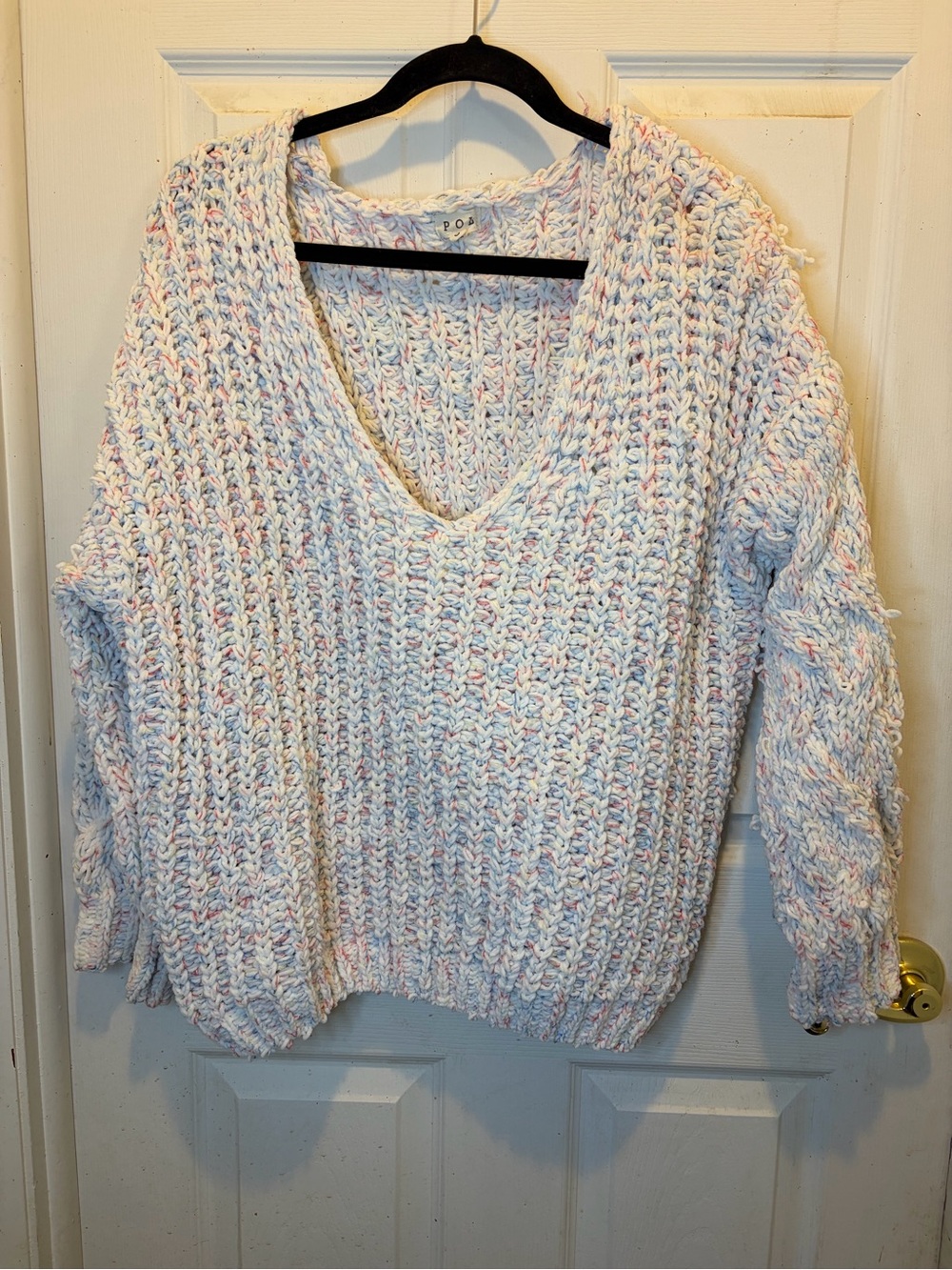 POL Crazy For You Speckled Cream V-Neck Chunky Sweater